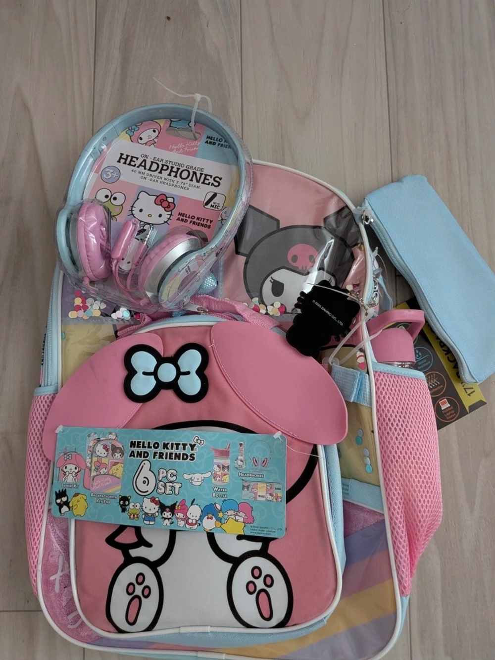 Hello Kitty Pink and Light Blue Kids Backpack Set with Headphones